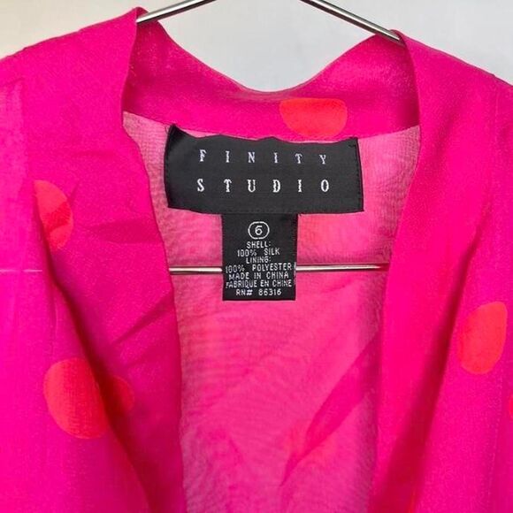 90s silk pink and orange polka dot button up long sleeve blouse with sheer - Picture 5 of 5